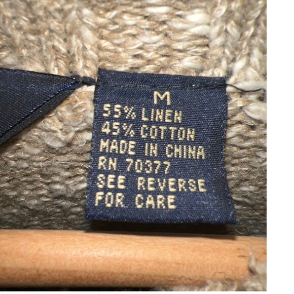 New River Vintage Y2K 90s 80s Cable Knit Tan Linen Crewneck Sweater Size Medium - Picture 2 of 5